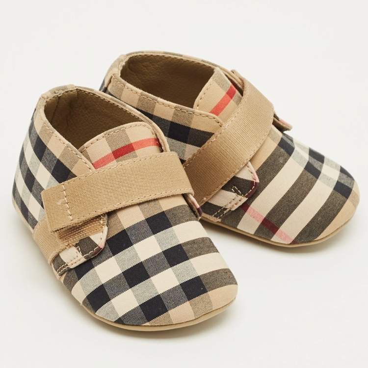 Pre Owned Burberry Beige Vintage Check Canvas Charlton Boots Size 15