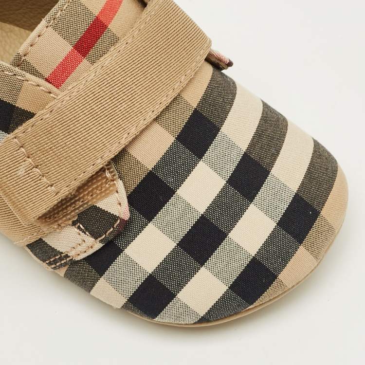 Pre Owned Burberry Beige Vintage Check Canvas Charlton Boots Size 15