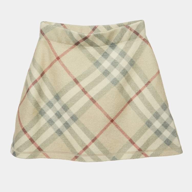 Pre Owned Burberry Kids Beige Nova Checks Wool Mini Skirt 6Yrs
