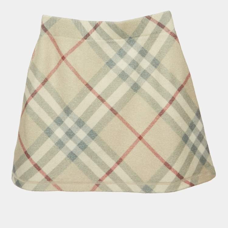 Pre Owned Burberry Kids Beige Nova Checks Wool Mini Skirt 6Yrs