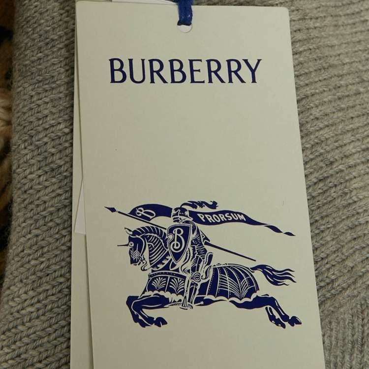 Pre Owned Burberry Kids Grey Teddy With Scarf Intarsia Wool Sweater 6Yrs