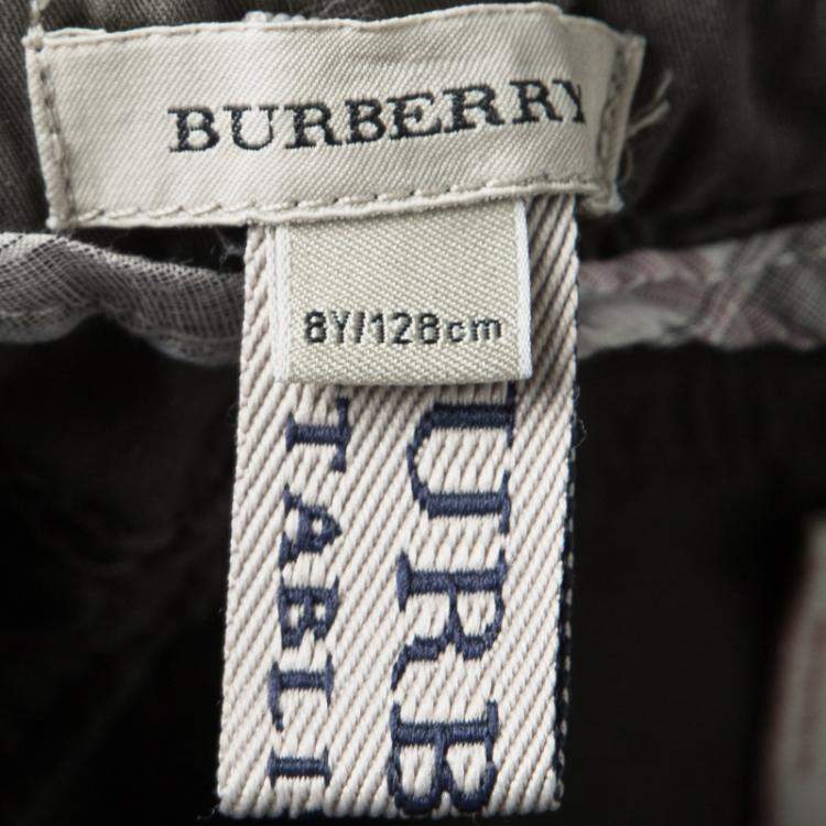 Pre Owned Burberry Olive Green Overdyed Cotton Cargo Pants 8 Yrs