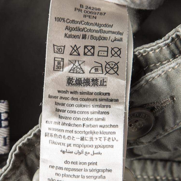 Pre Owned Burberry Olive Green Overdyed Cotton Cargo Pants 8 Yrs