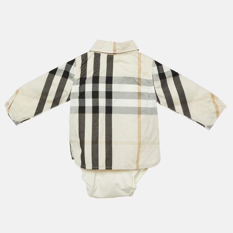 Pre Owned Burberry Kids Cream Nova Check Cotton Unisex Shirt Bodysuit 3M 