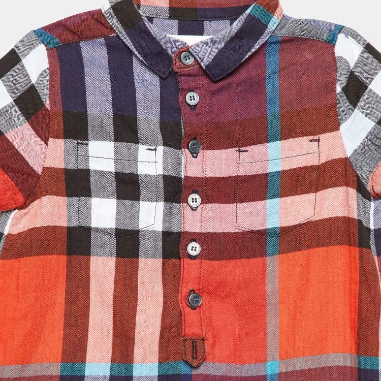 Pre Owned Burberry Children Multicolor Tartan Check Herringbone Cotton Onesie 9 M