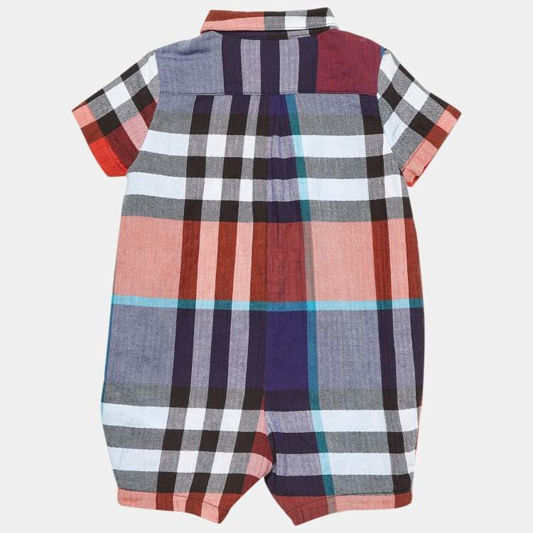 Pre Owned Burberry Children Multicolor Tartan Check Herringbone Cotton Onesie 9 M