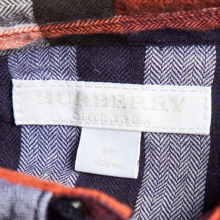 Pre Owned Burberry Children Multicolor Tartan Check Herringbone Cotton Onesie 9 M