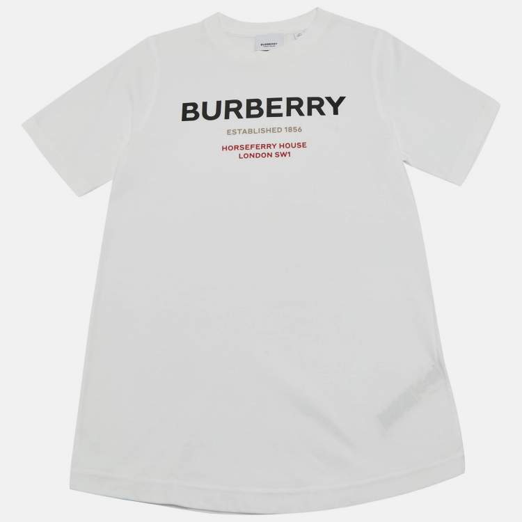 Pre Owned Burberry White Logo Horseferry Print Jersey T-Shirt 12 Yrs 
