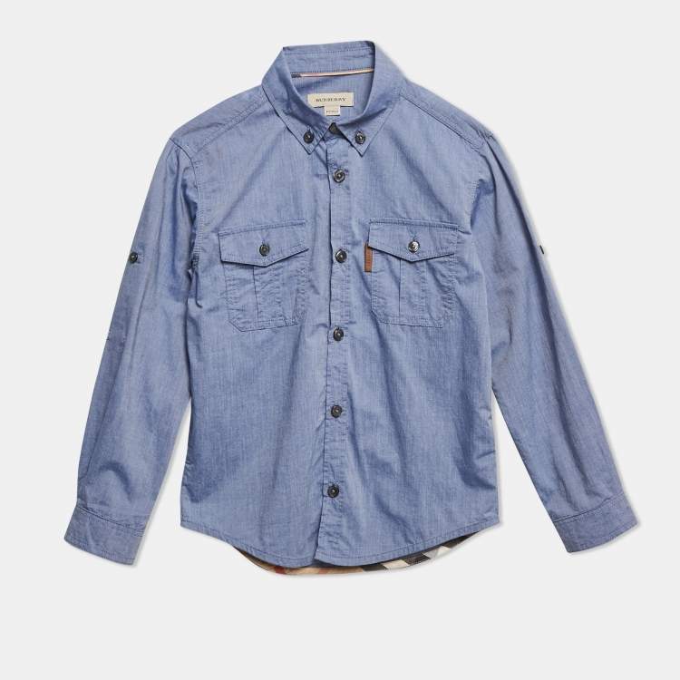 Pre Owned Burberry Kids Blue Chambray Long Sleeve Shirt 5 Yrs 