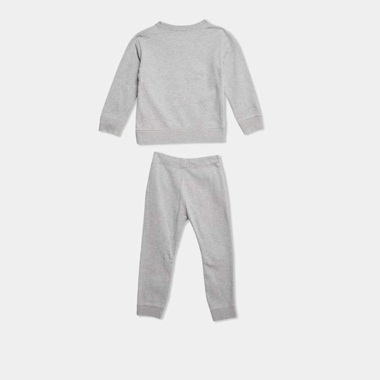 Pre Owned Burberry Children Grey Logo Embroidered Cotton Knit Sweatshirt and Sweatpants Set 8 Yrs