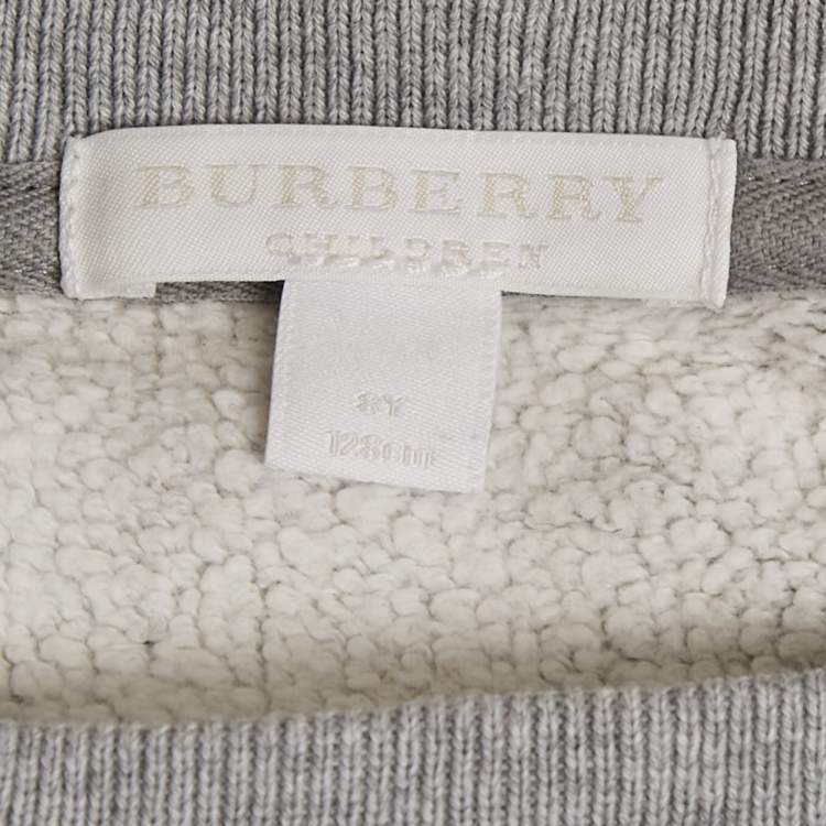 Pre Owned Burberry Children Grey Logo Embroidered Cotton Knit Sweatshirt and Sweatpants Set 8 Yrs