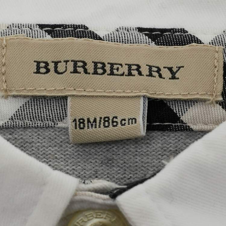 Pre Owned Burberry Kids Beige/Blue Striped Jersey Long Sleeve Polo T-Shirt 18M