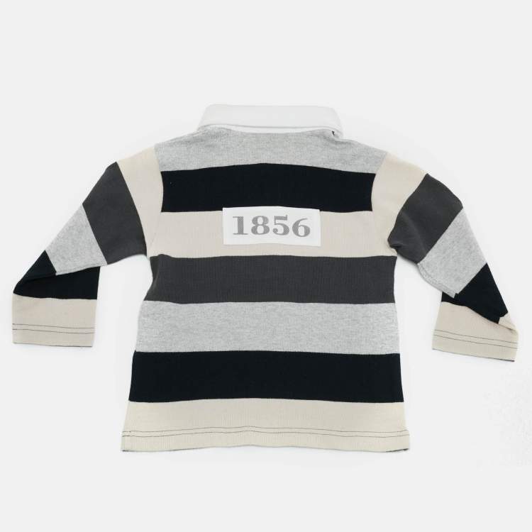 Pre Owned Burberry Kids Beige/Blue Striped Jersey Long Sleeve Polo T-Shirt 18M