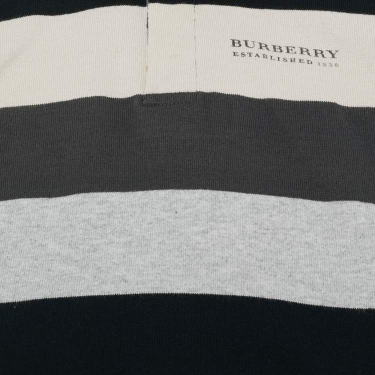 Pre Owned Burberry Kids Beige/Blue Striped Jersey Long Sleeve Polo T-Shirt 18M