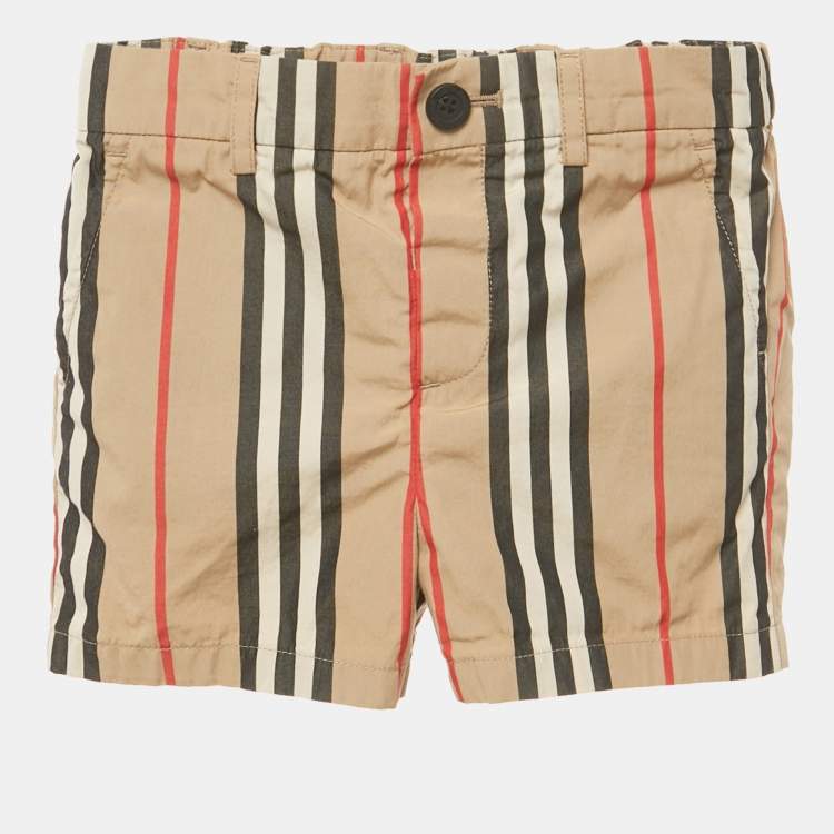 Pre Owned Burberry Kids Brown Striped Cotton Talbot Hoody Shorts 18M