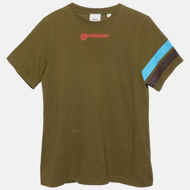Pre Owned Burberry Olive Green Logo Print Cotton Crew Neck T-Shirt 14 Yrs