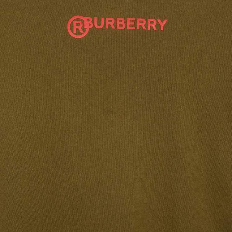 Pre Owned Burberry Olive Green Logo Print Cotton Crew Neck T-Shirt 14 Yrs