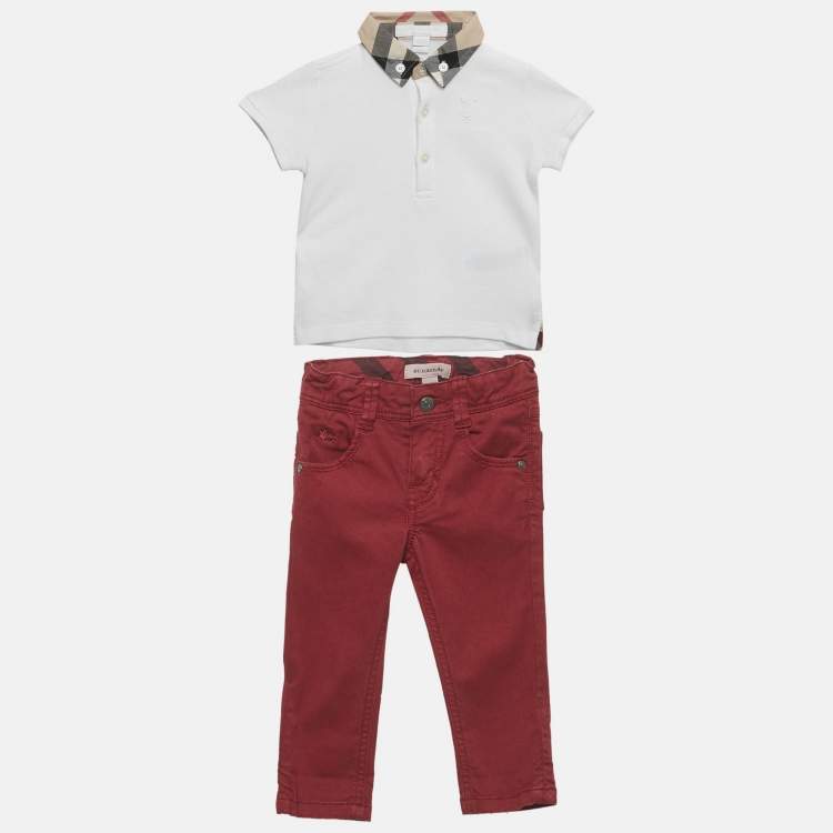 Pre Owned Burberry Children Red/White Cotton 3 Piece Set 6M/12M