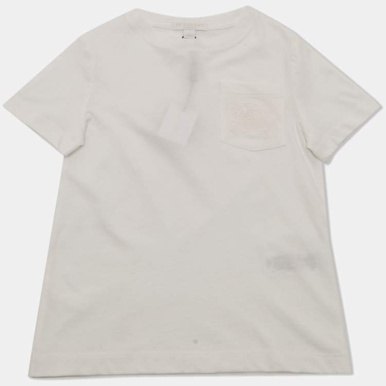 Pre Owned Burberry Children White Logo Embroidered Jersey T-Shirt 5 Yrs