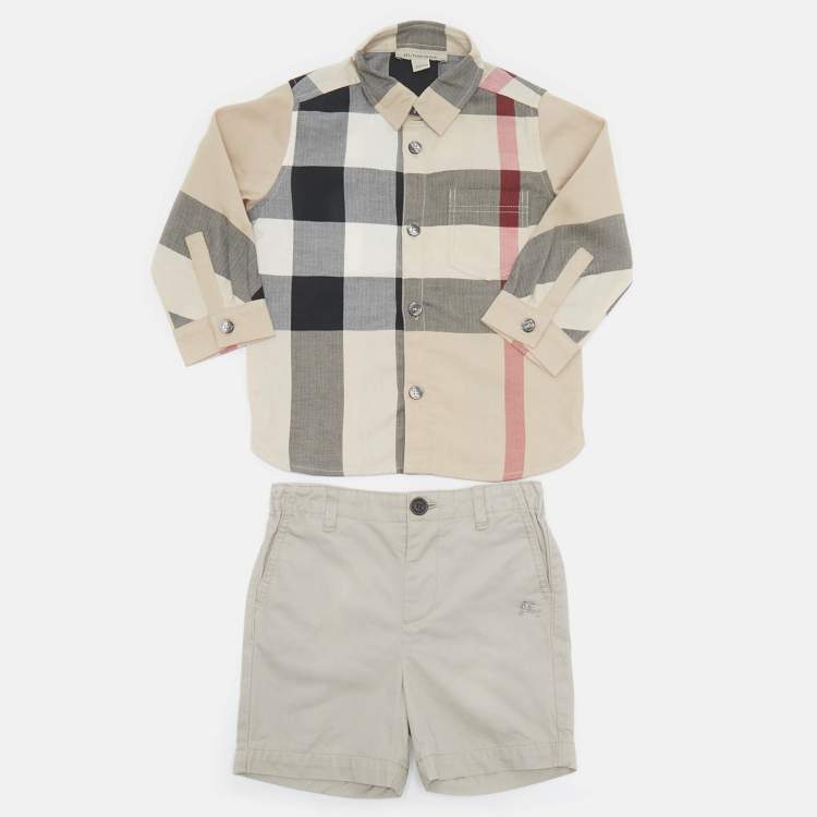Pre Owned Burberry Children Blue/Beige Cotton 3 Piece Set 12M