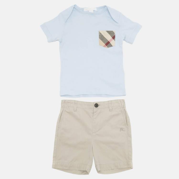 Pre Owned Burberry Children Blue/Beige Cotton 3 Piece Set 12M