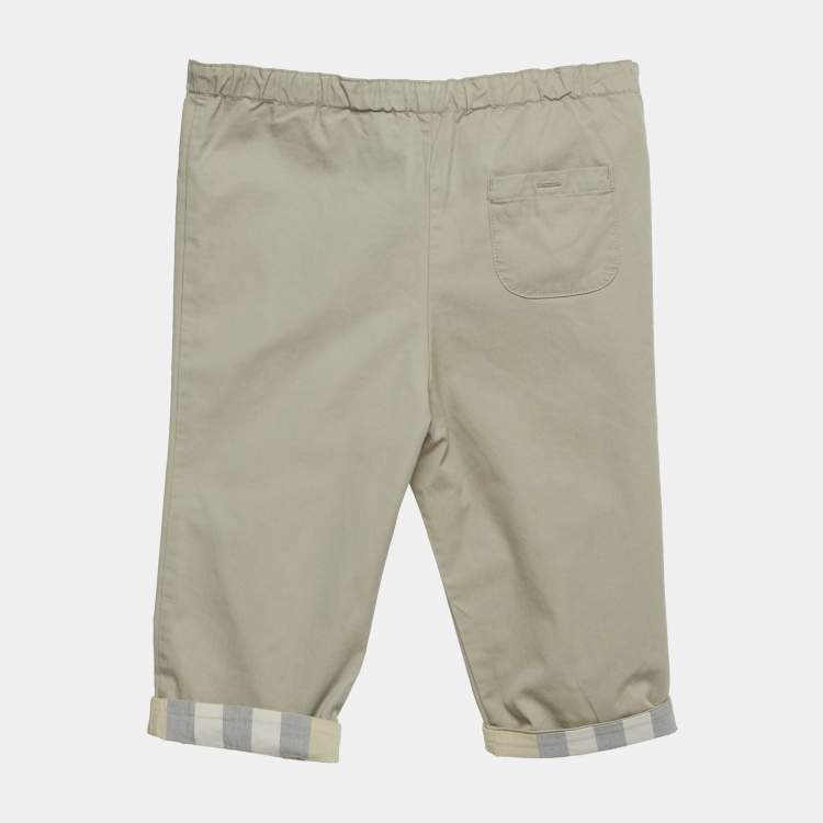 Pre Owned Burberry Children Beige Check Roll-Up Cotton Pants 12M