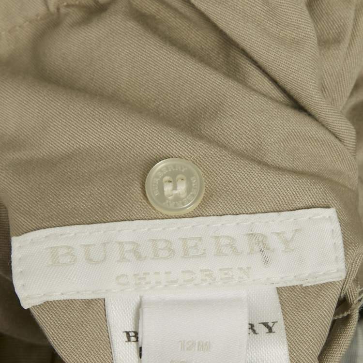 Pre Owned Burberry Children Beige Check Roll-Up Cotton Pants 12M