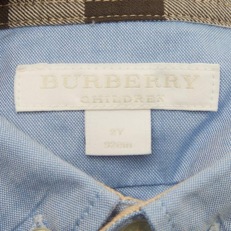 Pre Owned Burberry Children Blue Cotton Long Sleeve Shirt 2Y