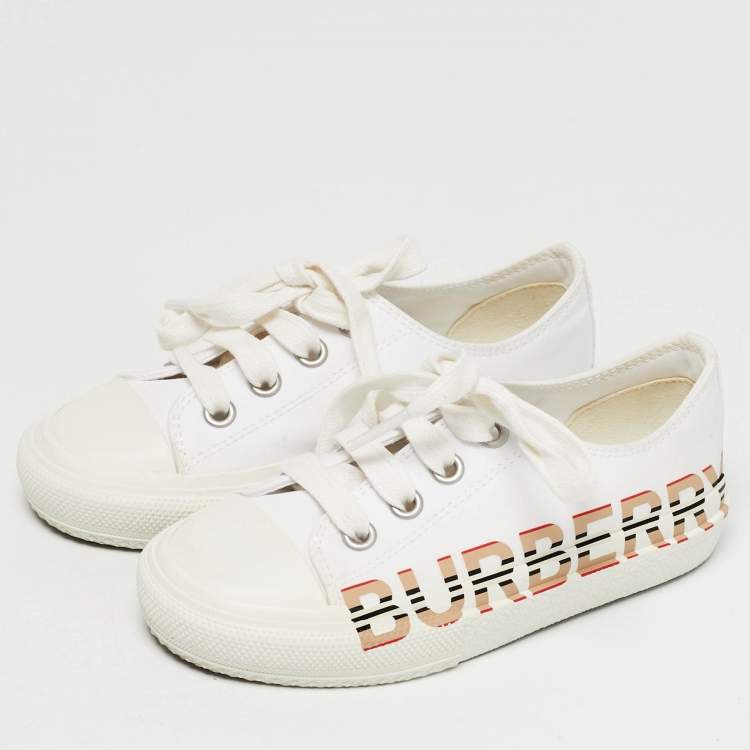Pre Owned Burberry White Canvas Larkhall Sneakers Size 27