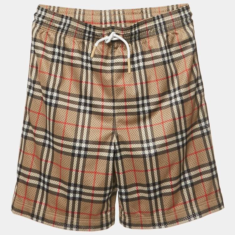 مملوكة مسبقًا Burberry Brown Checks Mesh Jersey Shorts 14Yrs