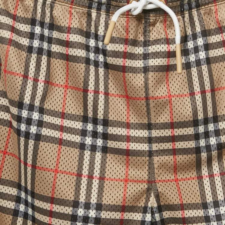مملوكة مسبقًا Burberry Brown Checks Mesh Jersey Shorts 14Yrs