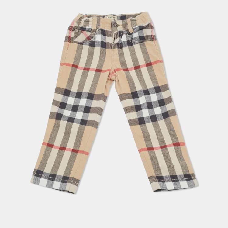 Pre Owned Burberry Kids Beige Nova Check Print Cotton Pants 2 Yrs