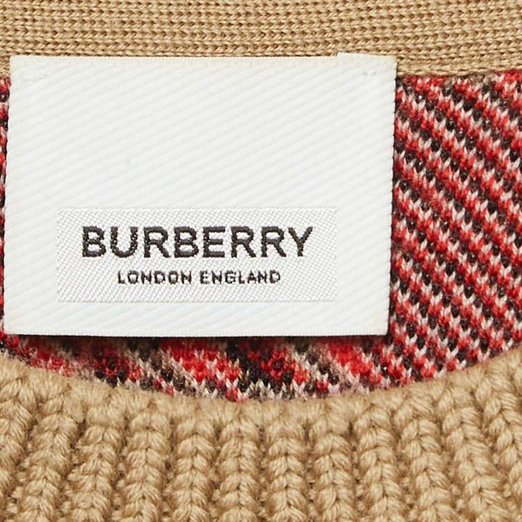 Pre Owned Burberry Beige Checked Merino Wool Sweatshirt 10Yrs