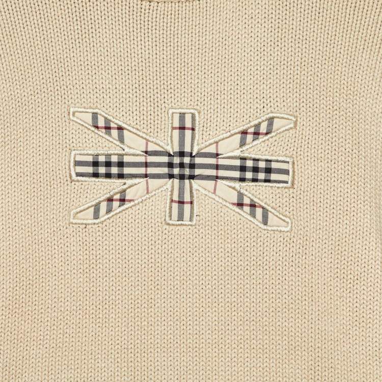Pre Owned Burberry Beige Embroidered Cotton Full Sleeve Jumper 10 Yrs