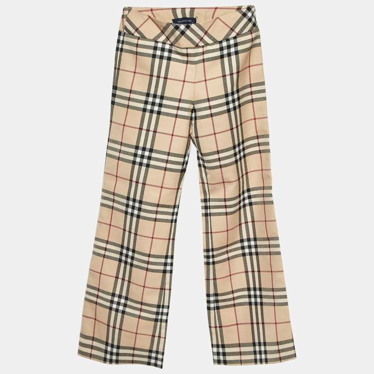 Pre Owned Burberry Kids Beige Vintage Check Wool Blend Wide Leg Pants 8 Yrs