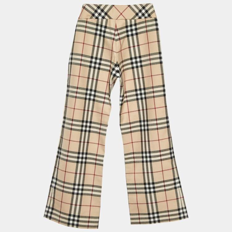 Pre Owned Burberry Kids Beige Vintage Check Wool Blend Wide Leg Pants 8 Yrs