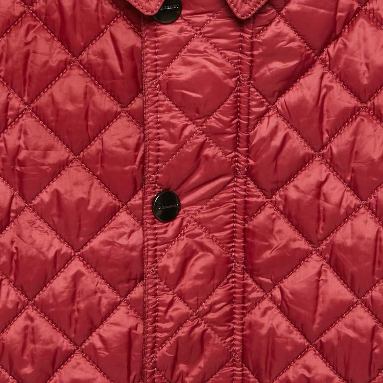 Pre Owned Burberry Kids Red Diamond Quilted Synthetic Jacket 8 Yrs 
