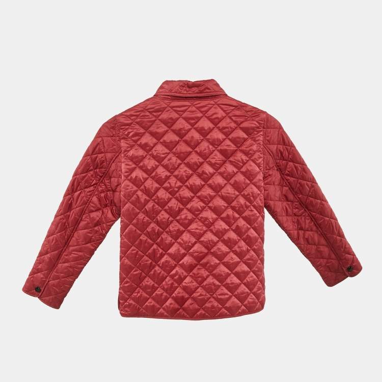 Pre Owned Burberry Kids Red Diamond Quilted Synthetic Jacket 8 Yrs 