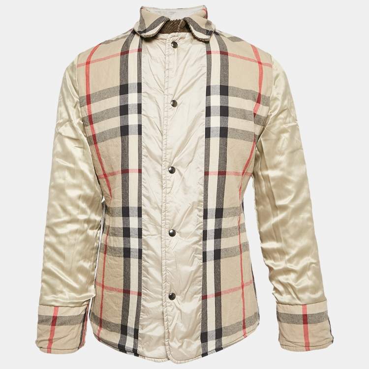Pre Owned Burberry Kids Beige Nylon Button Front Quilted Jacket 12 Yrs