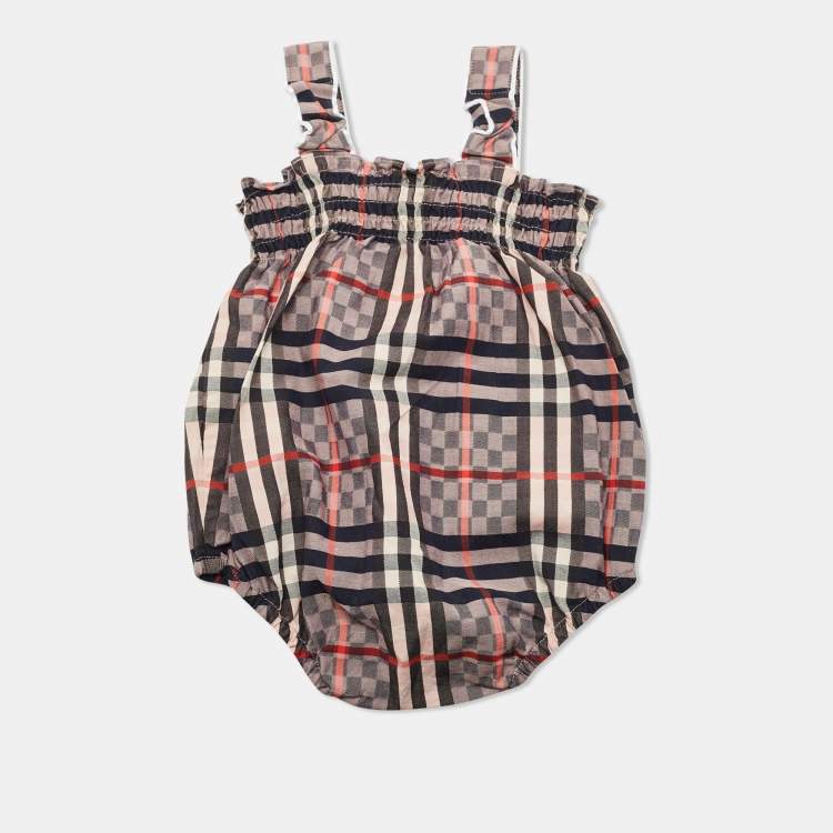 Pre Owned Burberry Kids Vintage Check Pattern Cotton Romper 3M