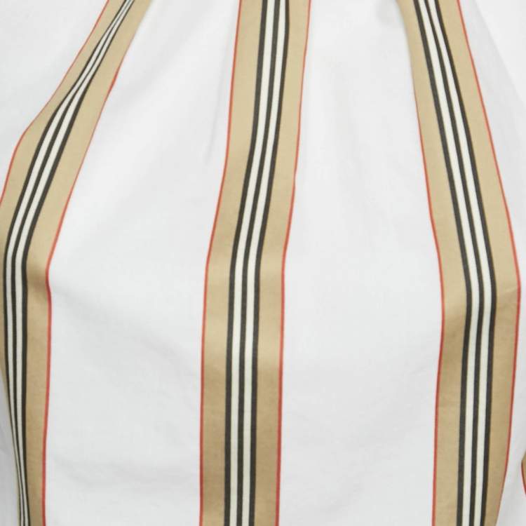 Pre Owned Burberry White Cotton Nova Stripe Detail Button Back Top 10yrs