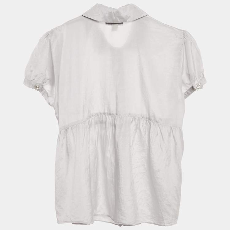 Pre Owned Burberry Light Grey Silk and Cotton Button Front Top 16 Yrs