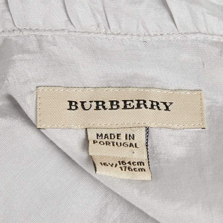 Pre Owned Burberry Light Grey Silk and Cotton Button Front Top 16 Yrs