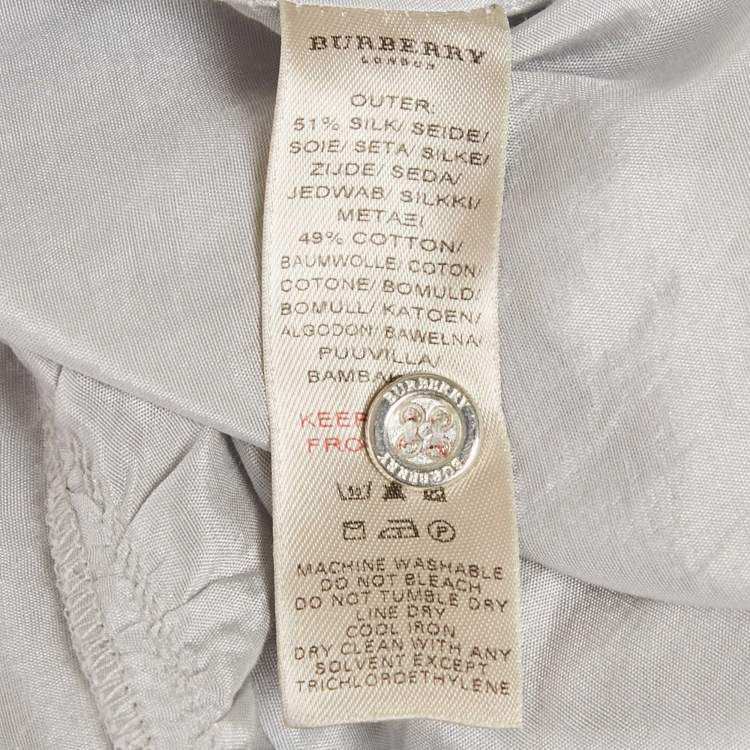 Pre Owned Burberry Light Grey Silk and Cotton Button Front Top 16 Yrs