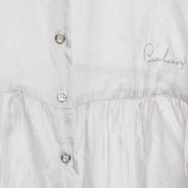 Pre Owned Burberry Light Grey Silk and Cotton Button Front Top 16 Yrs
