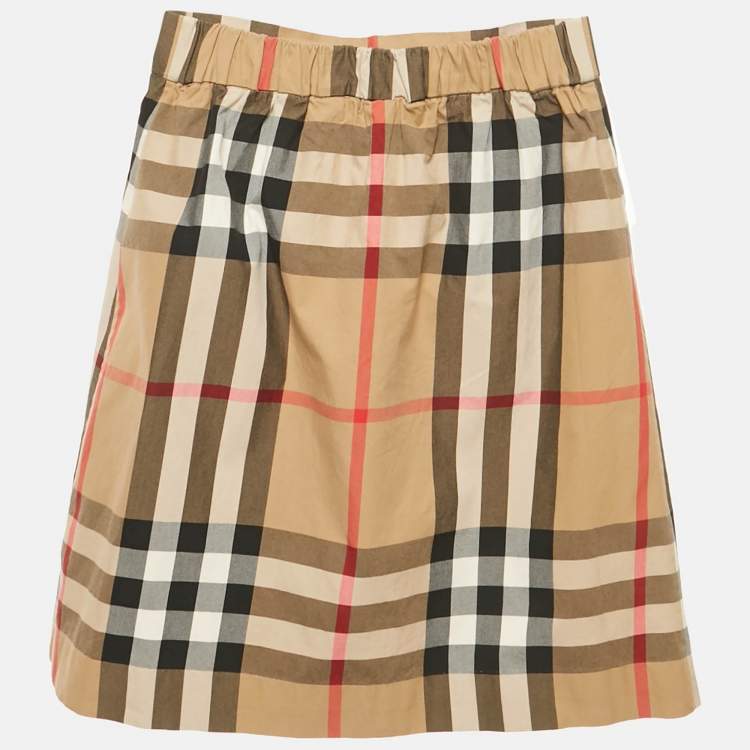 Pre Owned Burberry Kids Dark Beige Nova Check Cotton Skirt 12 Yrs