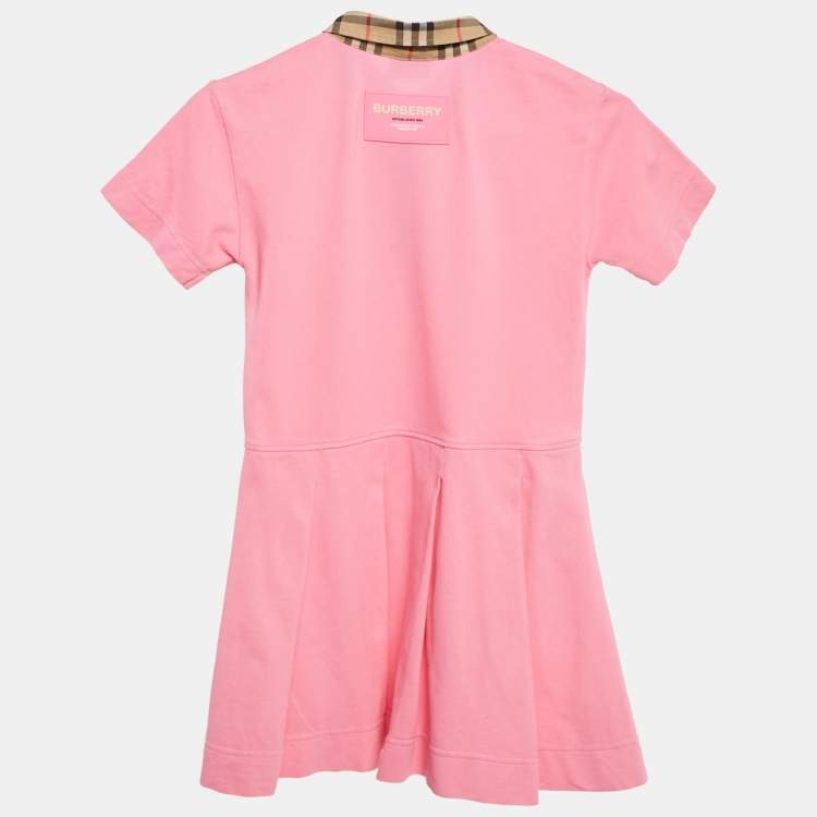 Pre Owned Burberry Kids Pink Cotton Pique Pleated Polo Dress 8 Yrs