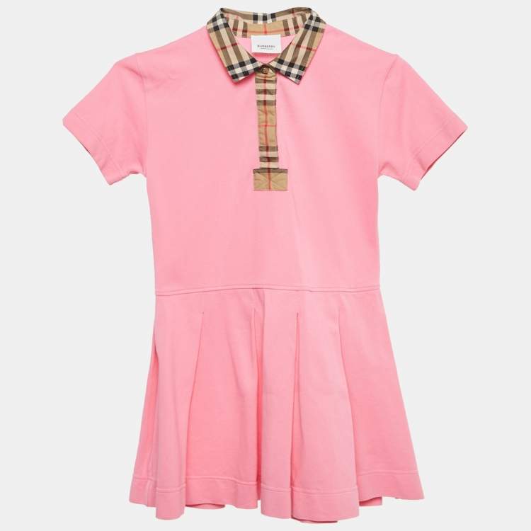 Pre Owned Burberry Kids Pink Cotton Pique Pleated Polo Dress 8 Yrs