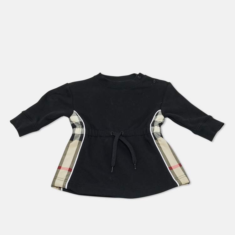Pre Owned Burberry Kids Black Cotton Knit Checkered Panel Detail Dress 6 M