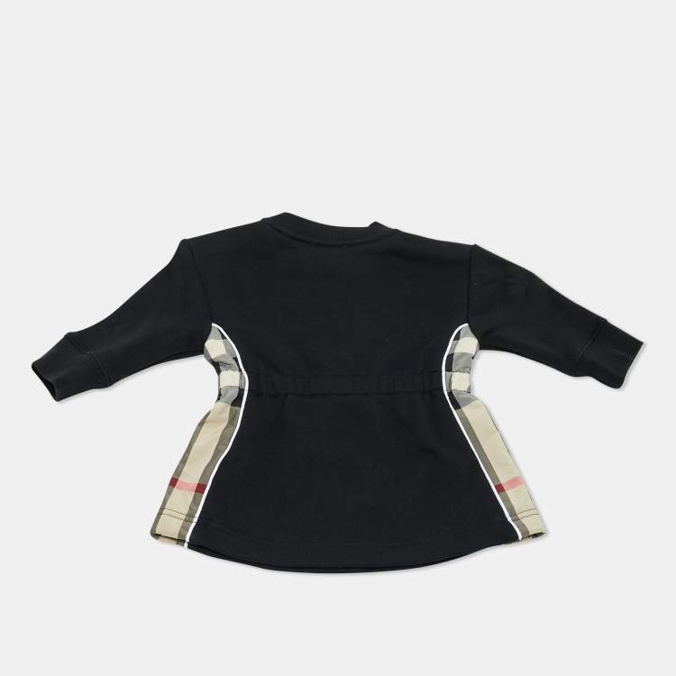 Pre Owned Burberry Kids Black Cotton Knit Checkered Panel Detail Dress 6 M